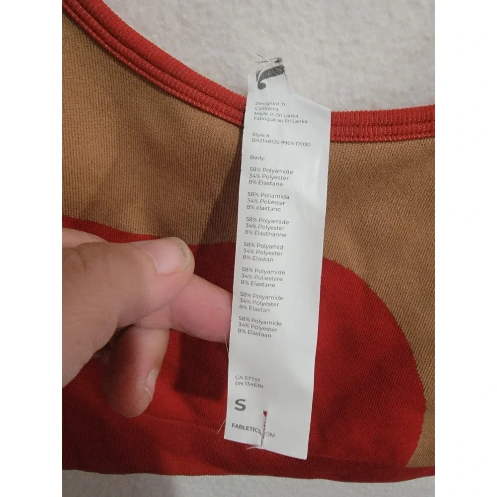 Fabletics Phoenix Seamless Sports Bra S Small Red Tan Colorblock Activewear Yoga